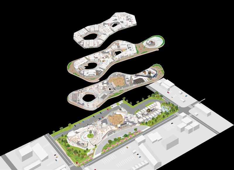 Dossier de presse | 7488-01 - Communiqué de presse | MORI no KAISHO: Meeting Place of Forest - Tetsuo Kobori Architects + Daiwa House Industry Co., Ltd. + Fujita Corporation - Architecture institutionnelle - Axonometric Drawing - Crédit photo : Daiwa House Industry