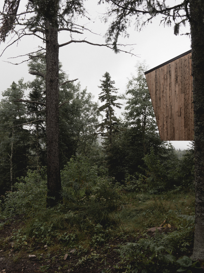 Press kit | 1685-08 - Press release | Territoire Charlevoix - Atelier L'Abri - Commercial Architecture -   Shelter in forest   - Photo credit: Raphaël Thibodeau