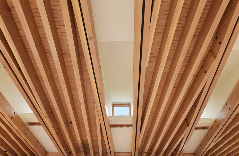 Press kit | 1015-03 - Press release | Bainbridge House - FINNE Architects - Residential Architecture - Interior view of ceiling light monitors - Photo credit: Benjamin Benschneider
