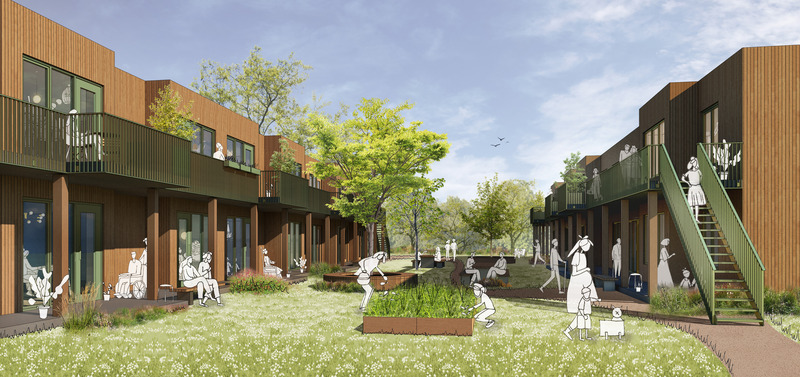 Dossier de presse | 1472-19 - Communiqué de presse | Moos: A Green and Social Housing Revolution - Concrete Amsterdam - Architecture résidentielle - Moos Euterpe court - Crédit photo : Moos by Concrete