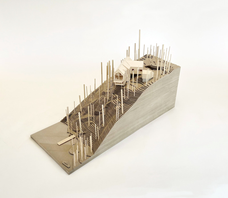Dossier de presse | 2054-04 - Communiqué de presse | Chalet Papillon - RobitailleCurtis - Architecture résidentielle -  Maquette - vue aérienne; vue vers le Nord-Ouest - Crédit photo : RobitailleCurtis