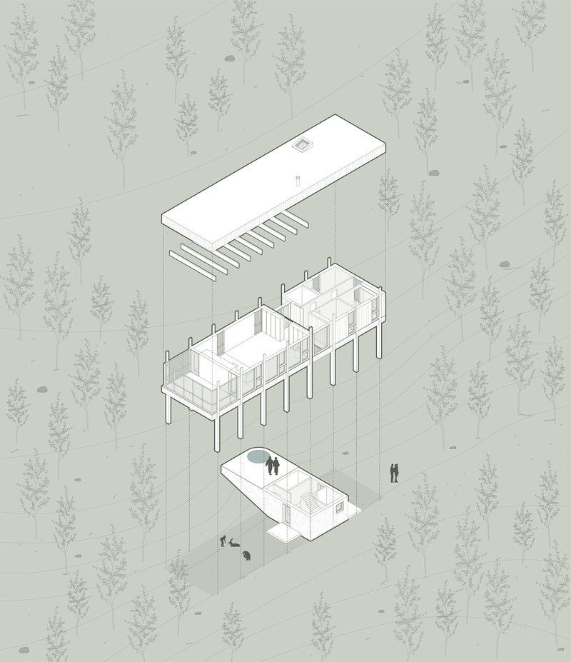 Dossier de presse | 7507-01 - Communiqué de presse | Résidence Chez Léon - Quinzhee Architecture - Architecture résidentielle - Axonométrie - Crédit photo : Quinzhee Architecture