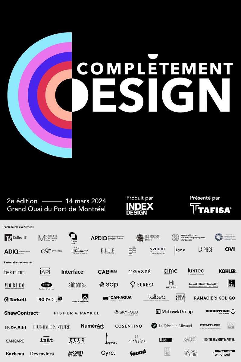 Dossier de presse | 611-40 - Communiqué de presse | Visions spéculatives au salon Complètement Design 2024, sous le commissariat de Jean Verville - Index-Design - Évènement + Exposition - Partenaires de Complètement Design 2024 - Crédit photo : Index-Design