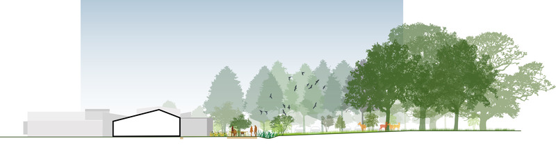 Dossier de presse | 5700-01 - Communiqué de presse | Digital Orchard - Atelier Architecture & Design - Architecture commerciale - Section through woodland fringe - Crédit photo : AA+D