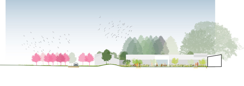 Dossier de presse | 5700-01 - Communiqué de presse | Digital Orchard - Atelier Architecture & Design - Architecture commerciale - Section through cherry orchard and courtyard - Crédit photo : AA+D