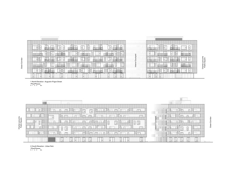 Dossier de presse | 675-11 - Communiqué de presse | Cité Angus II - Ædifica - Architecture résidentielle - Élévations - Crédit photo : Ædifica