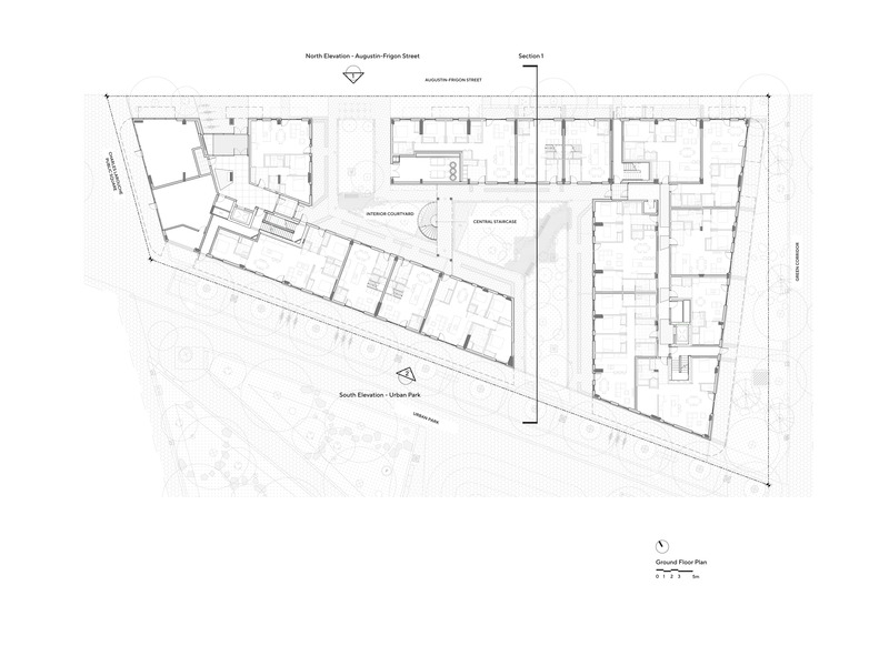Dossier de presse | 675-11 - Communiqué de presse | Cité Angus II - Ædifica - Architecture résidentielle - Plan du rez-de-chaussée - Crédit photo : Ædifica