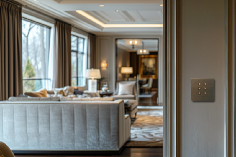 Dossier de presse | 7510-01 - Communiqué de presse | Luhkee x Crestron - Luhkee - Produit - 3-CL-33-S Antique Brass Clear series 3+3 Square Buttons - Crédit photo : Luhkee B.V.