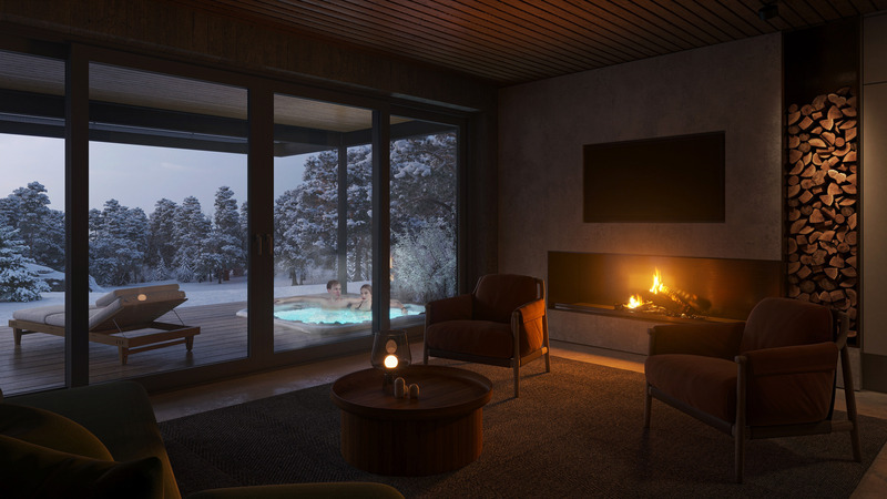 Press kit | 880-21 - Press release | Havres Montcalm - MU Architecture - Real Estate - Havre 01-02-03 Garden Level night - Photo credit:  Studio 57 for MU Architecture 