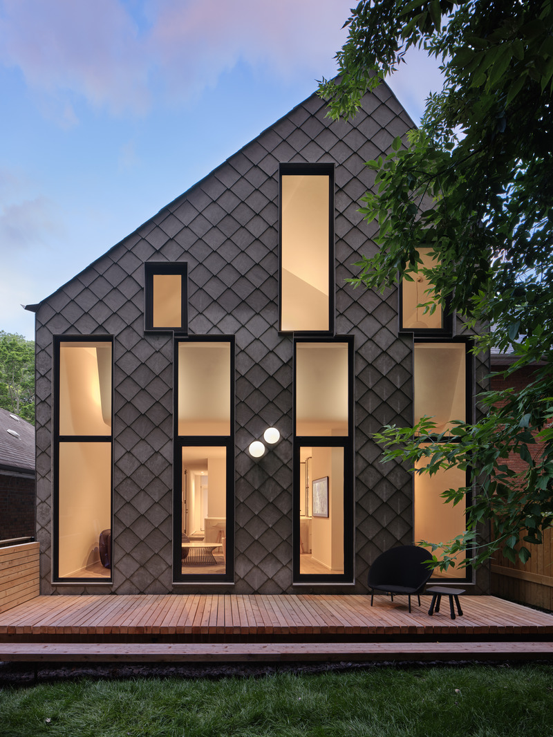 Press kit | 2942-05 - Press release | Neville Park - Reigo & Bauer - Residential Architecture - <p style="">  Ravine Elevation, East</p><p style="">Diamond Cladding: SVK Ardonit Fibre Cement Slate;</p><p style="">Windows &amp; Doors: Alumilex ALX 2066 Series<br></p><p style="">Lighting: Artemide Dioscuri<br style=""></p> - Photo credit:   <p>Doublespace Photography</p>  