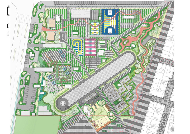 Dossier de presse | 5086-02 - Communiqué de presse | Esthétique sportive pour le paysage urbain - Ballistic Architecture Machine (BAM) - Architecture de paysage - Parc sportif Tianjin 4A, plan. - Crédit photo : BAM