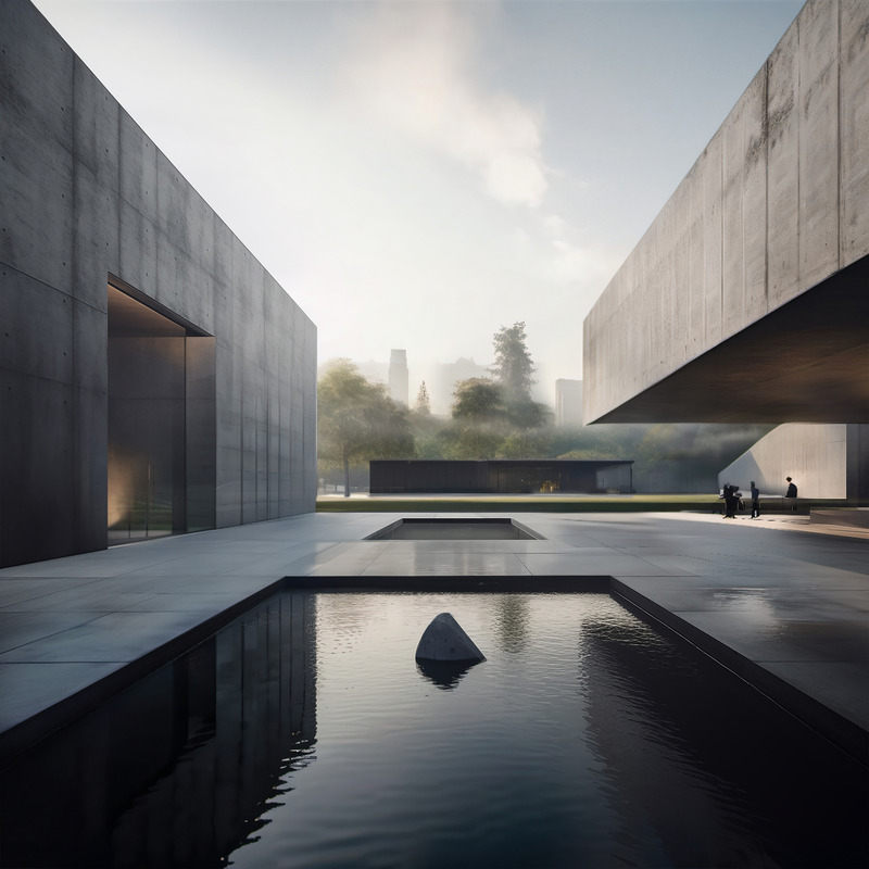 Dossier de presse | 7553-01 - Communiqué de presse | Museum of Uncertainty: A Contemporary Tribute to the Historic La Brea Tar Pit Area - X.C Studio - Architecture institutionnelle - Looking towards Plaza - Crédit photo : Xuechen Chen