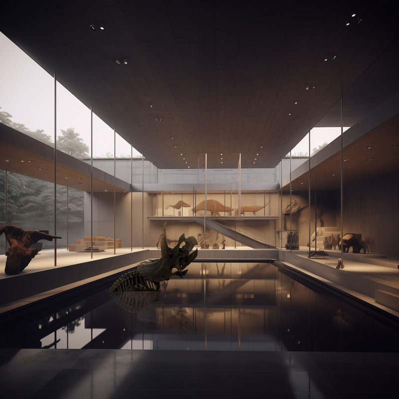 Dossier de presse | 7553-01 - Communiqué de presse | Museum of Uncertainty: A Contemporary Tribute to the Historic La Brea Tar Pit Area - X.C Studio - Architecture institutionnelle - Display Lobby - Crédit photo : Xuechen Chen