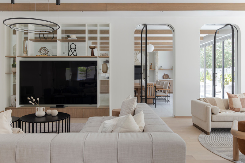 Press kit | 7534-02 - Press release | Modern Farmhouse Retreat at Jumeirah Golf Estates - GroundedDesign - Commercial Interior Design - Living Area at Golf Estate Views Villa by GroundedDesign - Photo credit: Kelly Tooze