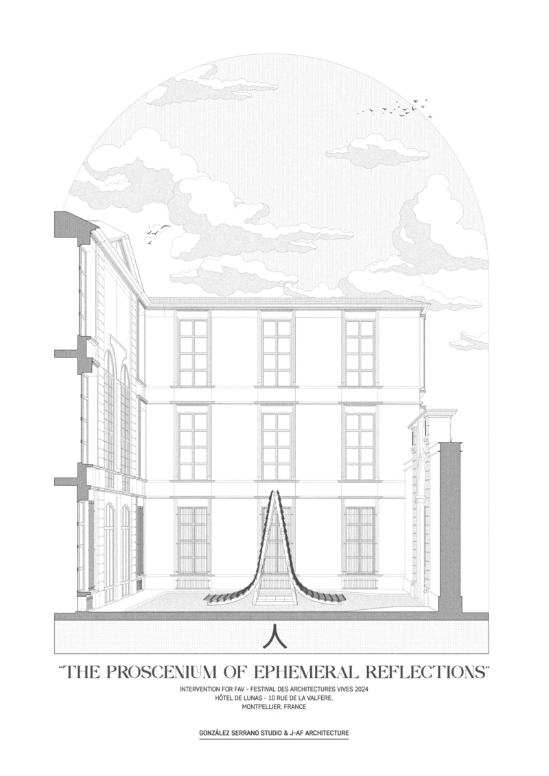 Press kit | 7587-01 - Press release | 人: The Proscenium of Ephemeral Reflections.Intervention inside a French National Monument inspired in the movement and the Olympic Games 2024 - Gonzalez Serrano Studio+ & J-AF Architecture - Event + Exhibition - Photo credit: Álvaro González Serrano &amp; Jennyfher Alvarado Figueroa