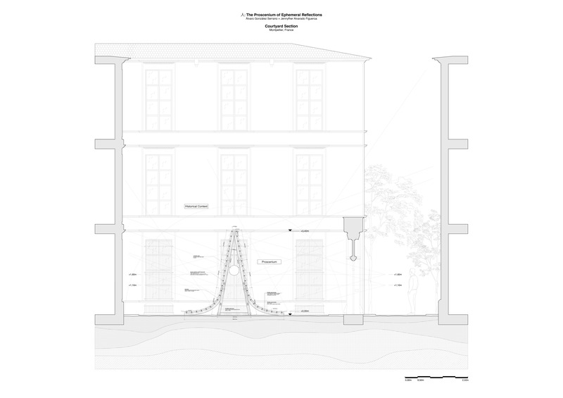 Press kit | 7587-01 - Press release | 人: The Proscenium of Ephemeral Reflections.Intervention inside a French National Monument inspired in the movement and the Olympic Games 2024 - Gonzalez Serrano Studio+ & J-AF Architecture - Event + Exhibition - Photo credit: Álvaro González Serrano &amp; Jennyfher Alvarado Figueroa
