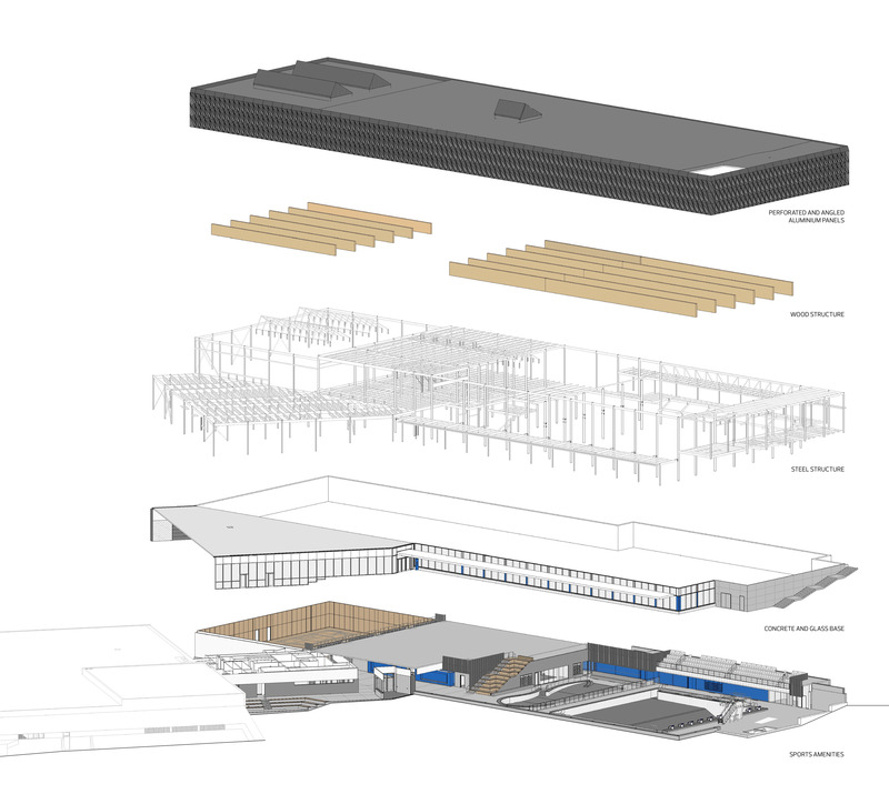 Press kit | 3253-05 - Press release | The Saint-Georges Multisport Complex: Bright and Welcoming - ABCP architecture in consortium with MLL et BBL architects - Institutional Architecture - Axonometry of the Saint-Georges Complex - Photo credit: ABCP architecture