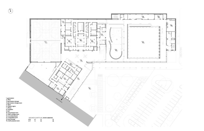 Press kit | 3253-05 - Press release | The Saint-Georges Multisport Complex: Bright and Welcoming - ABCP architecture in consortium with MLL et BBL architects - Institutional Architecture - Plan of the level 1 of the Saint-Georges Complex - Photo credit: ABCP architecture
