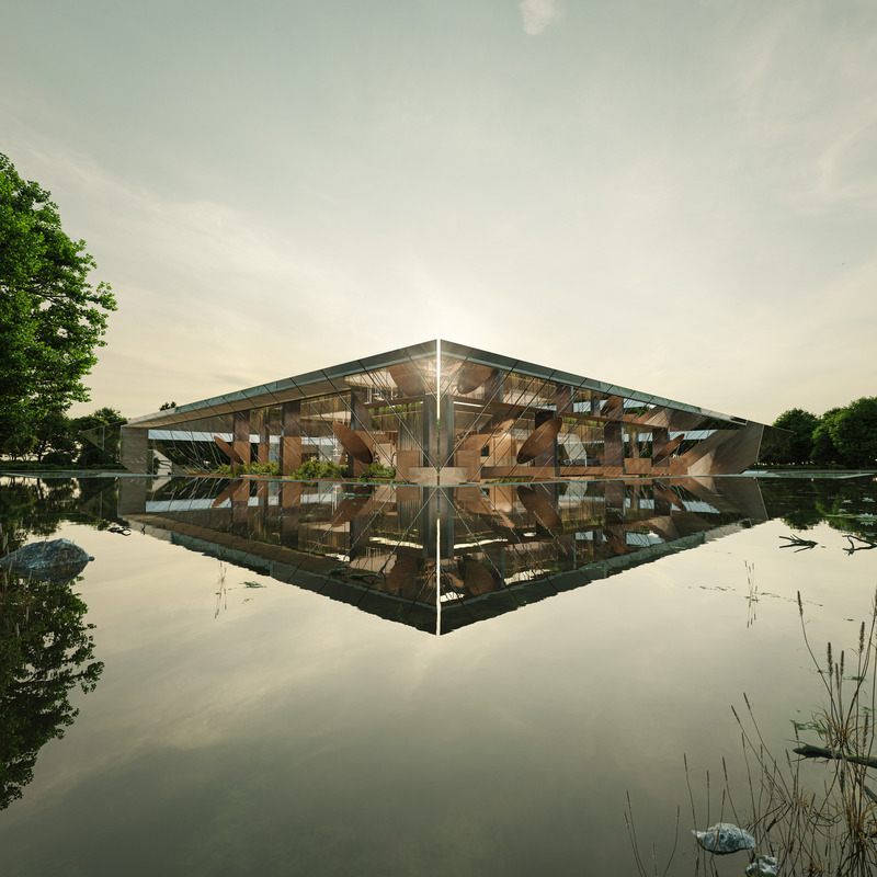 Press kit | 7561-01 - Press release | Periscope House wins Architizer A+Award 2024 and a Special Mention for Sustainability - Architects Claerhout - Van Biervliet & Adriaan Claerhout - Residential Architecture - Periscope mirror up, redirecting the view of the underground living space - Photo credit: @adriaanclaerhout