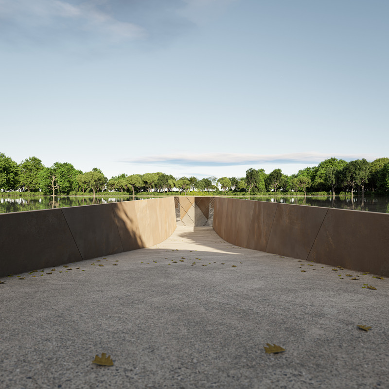 Press kit | 7561-01 - Press release | Periscope House wins Architizer A+Award 2024 and a Special Mention for Sustainability - Architects Claerhout - Van Biervliet & Adriaan Claerhout - Residential Architecture - Sloped entrance to the underground house with periscope mirror contour down - Photo credit: @adriaanclaerhout