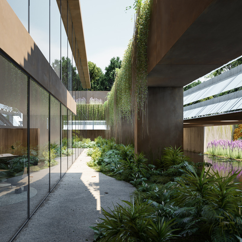 Press kit | 7561-01 - Press release | Periscope House wins Architizer A+Award 2024 and a Special Mention for Sustainability - Architects Claerhout - Van Biervliet & Adriaan Claerhout - Residential Architecture - Outdoor contour of periscope mirrors with both mirrors down - Photo credit: @adriaanclaerhout