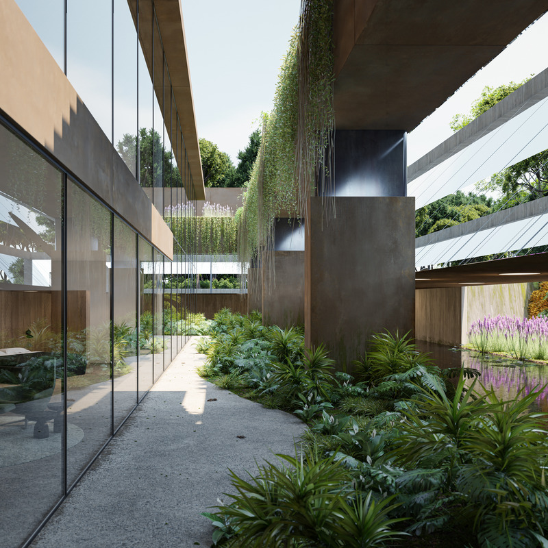 Press kit | 7561-01 - Press release | Periscope House wins Architizer A+Award 2024 and a Special Mention for Sustainability - Architects Claerhout - Van Biervliet & Adriaan Claerhout - Residential Architecture - Outdoor contour of periscope mirrors with upper mirror rising - Photo credit: @adriaanclaerhout