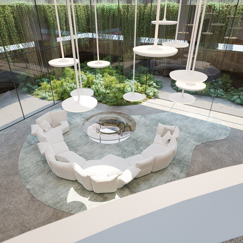 Press kit | 7561-01 - Press release | Periscope House wins Architizer A+Award 2024 and a Special Mention for Sustainability - Architects Claerhout - Van Biervliet & Adriaan Claerhout - Residential Architecture - View into the underground living room  - Photo credit: @adriaanclaerhout