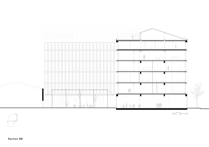 Dossier de presse | 4196-01 - Communiqué de presse | b720 Turns Simon's Old Factory to SWITCH, the Company's New Headquarters - b720 Fermín Vázquez Arquitectos - Architecture commerciale - Section BB - Crédit photo : b720 Fermín Vázquez Arquitectos