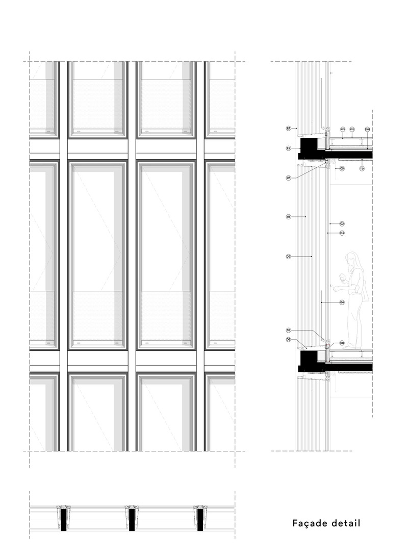 Dossier de presse | 4196-01 - Communiqué de presse | b720 Turns Simon's Old Factory to SWITCH, the Company's New Headquarters - b720 Fermín Vázquez Arquitectos - Architecture commerciale - Façade detail - Crédit photo : b720 Fermín Vázquez Arquitectos