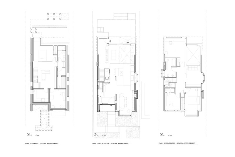 Dossier de presse | 7600-01 - Communiqué de presse | A Fresh Face in a Familiar Place: Summerhill Family Home Blends Contemporary Living with Neighborhood Charm - Barbora Vokac Taylor Architect Inc. - Architecture résidentielle - Floor Plans: Basement, Ground, Second Floors - Crédit photo :  Barbora Vokac Taylor Architect Inc. 