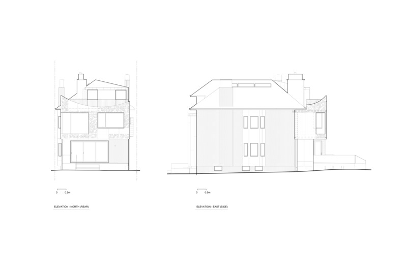 Dossier de presse | 7600-01 - Communiqué de presse | A Fresh Face in a Familiar Place: Summerhill Family Home Blends Contemporary Living with Neighborhood Charm - Barbora Vokac Taylor Architect Inc. - Architecture résidentielle - Elevations - Rear + Side - Crédit photo :  Barbora Vokac Taylor Architect Inc. 