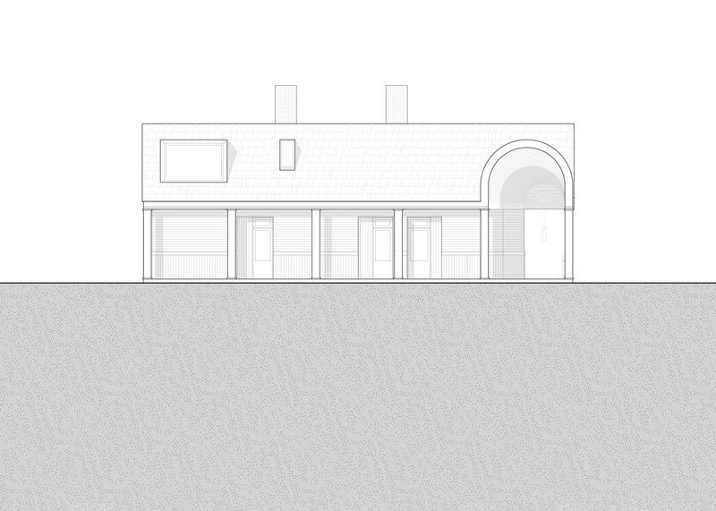 Dossier de presse | 2603-03 - Communiqué de presse | Le Spa à Manoir Hovey - LAMAS Architecture Ltd - Architecture commerciale - Elévation nord montrant la lucarne au niveau 2 et la voûte en arc à droite - Crédit photo : LAMAS