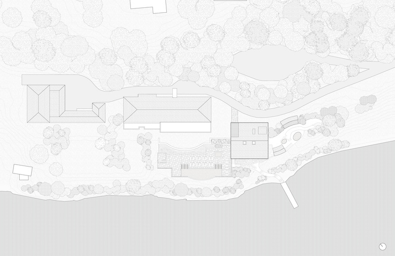 Dossier de presse | 2603-03 - Communiqué de presse | Le Spa à Manoir Hovey - LAMAS Architecture Ltd - Architecture commerciale - Plan du site montrant la relation entre la nouvelle piscine et le bâtiment existant du Manoir Hovey - Crédit photo : LAMAS