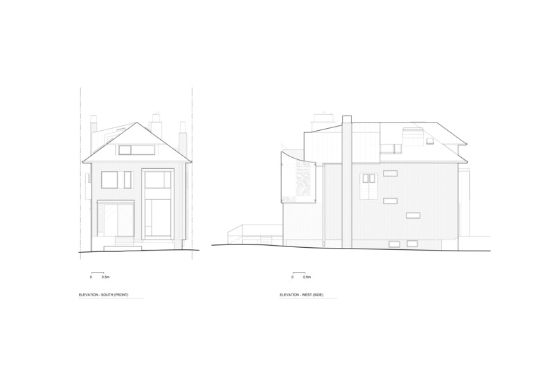 Dossier de presse | 7600-01 - Communiqué de presse | A Fresh Face in a Familiar Place: Summerhill Family Home Blends Contemporary Living with Neighborhood Charm - Barbora Vokac Taylor Architect Inc. - Architecture résidentielle - Elevations - Front and Side - Crédit photo : Barbora Vokac Taylor Architect Inc.