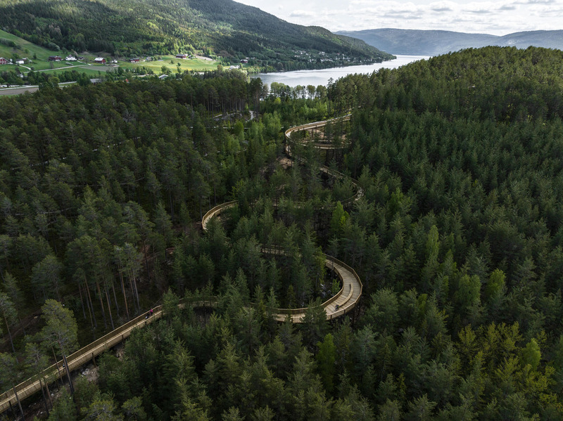 Dossier de presse | 4709-13 - Communiqué de presse | World's 82 Best Buildings Shortlisted for Dezeen Awards 2024 - Dezeen - Concours - Treetop Walkway in Hamaren Activity Park, EFFEKT Arkitekter ApS, Fyresdal, Norway