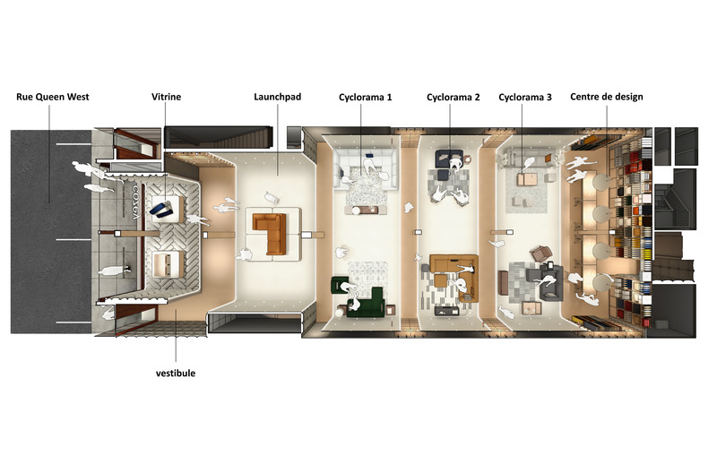 Dossier de presse | 2626-03 - Communiqué de presse | Boutique phare Cozey - LAAB architecture - Architecture commerciale - Plan (Légende en français) - Crédit photo : LAAB architecture inc.