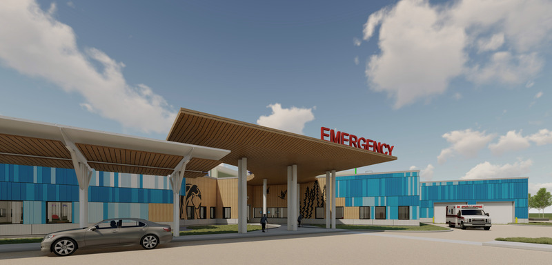 Dossier de presse | 2035-02 - Communiqué de presse | Northern Ontario’s New Healthcare Campus, the WAHA Redevelopment Project, Moves Forward with Financial Close - Kasian - Architecture institutionnelle - Hospital Emergency Walk In Entrance - Crédit photo : <p class="">Kasian Architecture Ontario Incorporated</p>