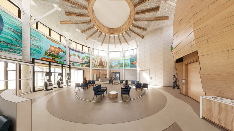 Dossier de presse | 2035-02 - Communiqué de presse | Northern Ontario’s New Healthcare Campus, the WAHA Redevelopment Project, Moves Forward with Financial Close - Kasian - Architecture institutionnelle - Hospital Public Lobby - Crédit photo : Kasian Architecture Ontario Incorporated