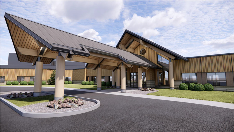 Dossier de presse | 2035-02 - Communiqué de presse | Northern Ontario’s New Healthcare Campus, the WAHA Redevelopment Project, Moves Forward with Financial Close - Kasian - Architecture institutionnelle - <p>Long Term Elder Care Lodge Main Entrance</p> - Crédit photo : Bertrand Wheeler Architects