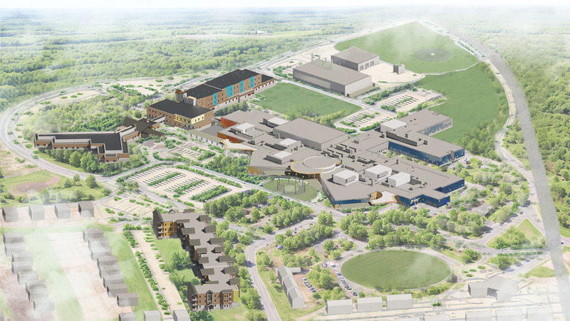 Dossier de presse | 2035-02 - Communiqué de presse | Northern Ontario’s New Healthcare Campus, the WAHA Redevelopment Project, Moves Forward with Financial Close - Kasian - Architecture institutionnelle - Moosonee Campus Aerial - Crédit photo : Kasian Architecture Ontario Incorporated