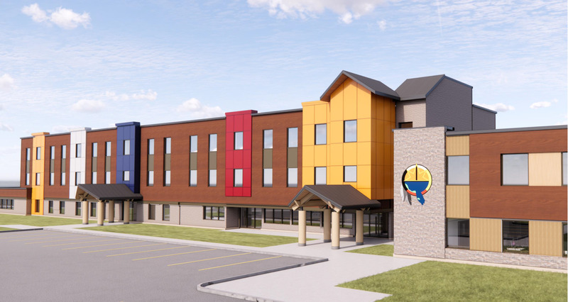 Dossier de presse | 2035-02 - Communiqué de presse | Northern Ontario’s New Healthcare Campus, the WAHA Redevelopment Project, Moves Forward with Financial Close - Kasian - Architecture institutionnelle - Patient Hostel Main Entrance - Crédit photo : Bertrand Wheeler Architects