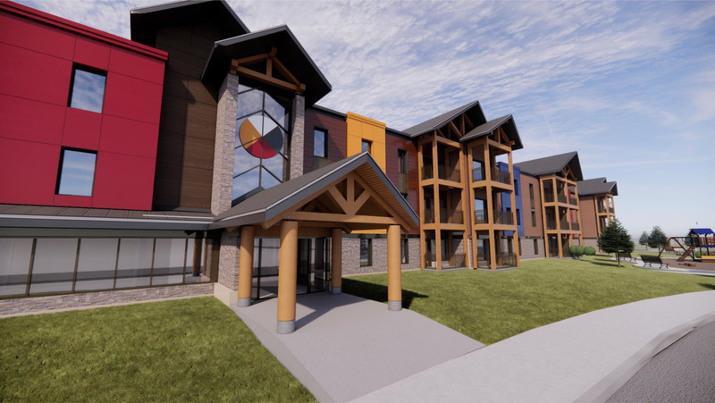 Dossier de presse | 2035-02 - Communiqué de presse | Northern Ontario’s New Healthcare Campus, the WAHA Redevelopment Project, Moves Forward with Financial Close - Kasian - Architecture institutionnelle - Staff Accommodations Main Entrance - Crédit photo : Bertrand Wheeler Architects
