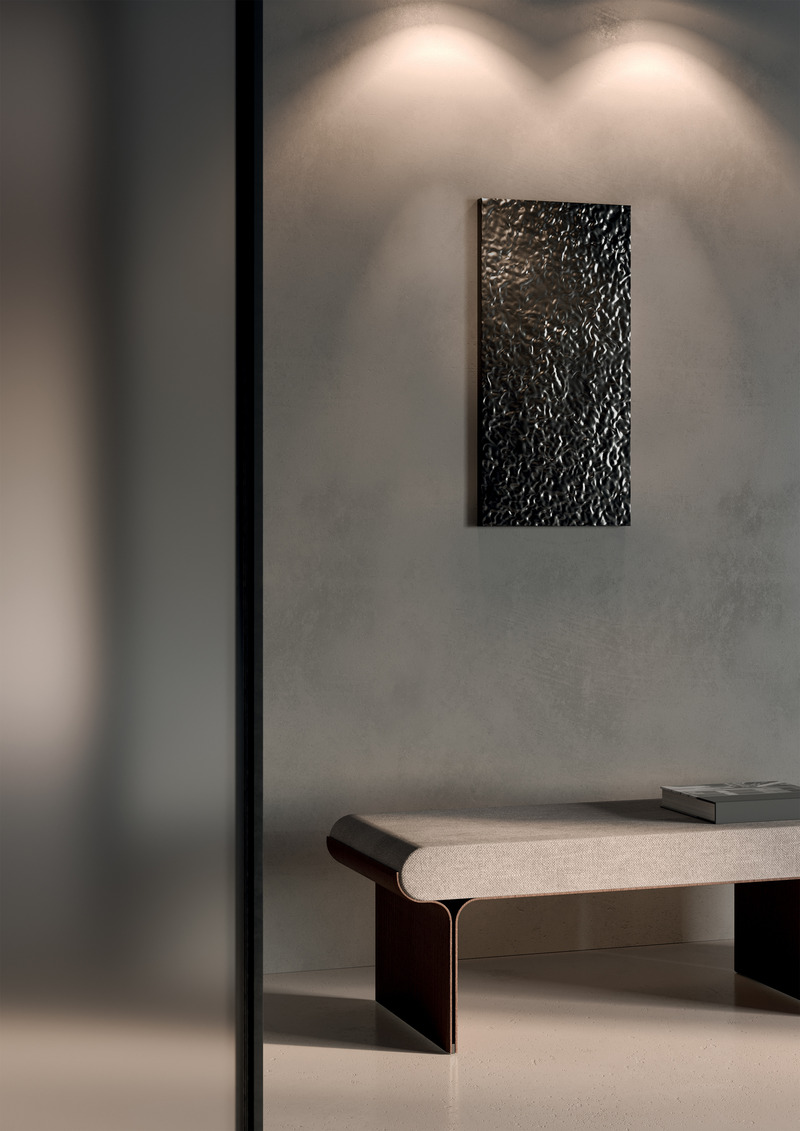 Press kit | 1177-17 - Press release | Glint - Ceramiche Refin - Product - Glint Variation 30x60cm, a single piece of art produced in a limited edition of 99 pieces and delivered with a numbered certificate of authenticity - Photo credit: Courtesy Ceramiche Refin