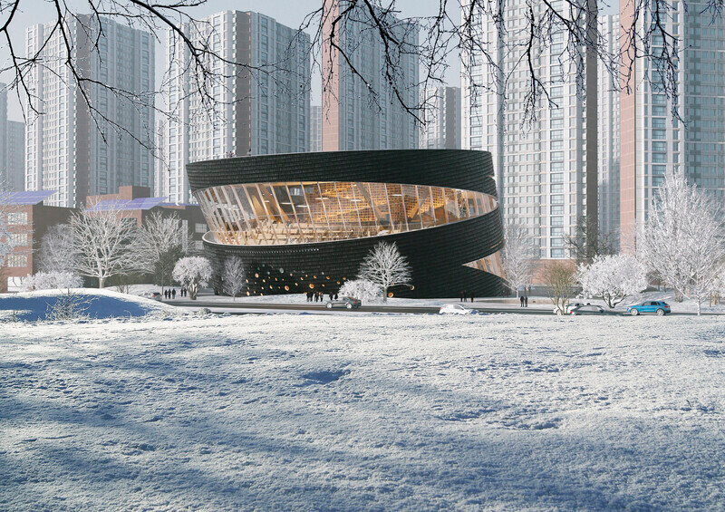 Salle de presse | v2com-newswire | Fil de presse | Architecture | Design | Art de vivre - Communiqué de presse - aoe propose une bibliothèque au volume incliné et arrondi pour le concours Songdo International Library - aoe